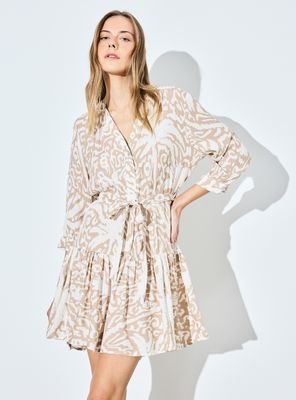 Vestido Fluido Mangas Tres Cuartos y Recogido