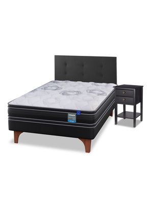 Imagen 1 del producto Cama Europea Seven Plus 1.5 Plazas Box + Respaldo Royal Negro + Velador Rover