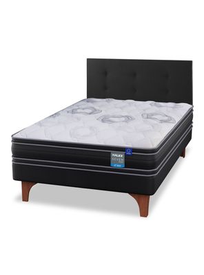 Cama Europea Seven Plus 1.5 Plazas Box + Respaldo Royal Negro