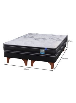 Imagen 2 del producto Cama Europea Seven Plus 2 Plazas Box Base Dividida + Respaldo Royal Negro + Velador Rover