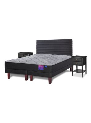 Cama Europea Therapedic Plus 2 Plazas Box Base Dividida + Respaldo Modern + Velador Rover