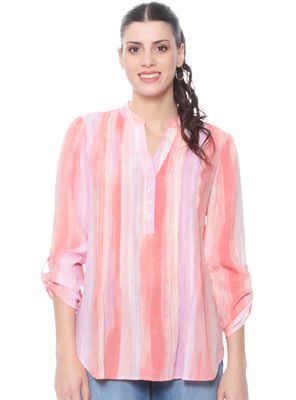 Blusa Manga Larga Listada Escote Mao