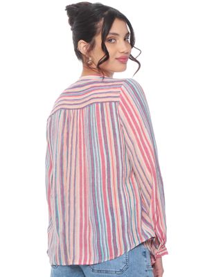 Imagen 2 del producto Blusa Manga Larga Listada Cuello Mao Abotonada