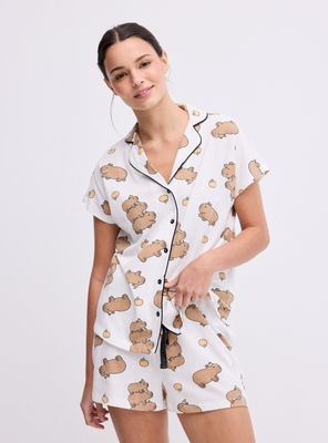 Pijama Camisero Estampado, Jersey