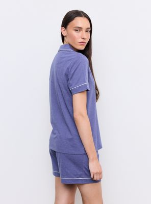 Imagen 2 del producto Pijama Camisero Liso con Detalle en Contraste