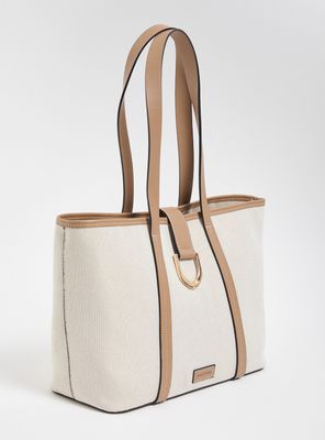 Imagen 2 del producto Cartera Totebag Textil con Detalles Efecto Cuero