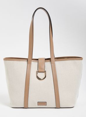 Cartera Totebag Textil con Detalles Efecto Cuero