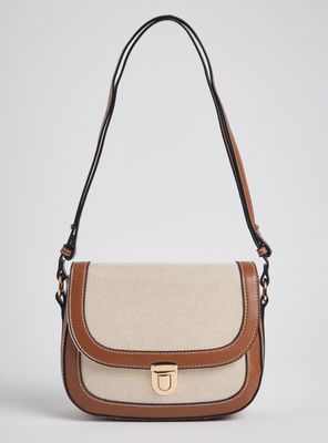 Cartera Crossbody Textil con Detalles Efecto Cuero