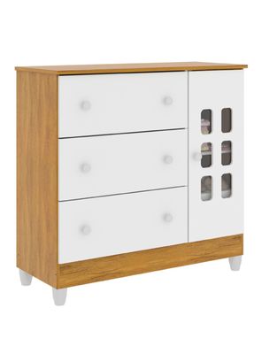 Cómoda 3 Cajones con Puerta Blanco/Miel Maria
