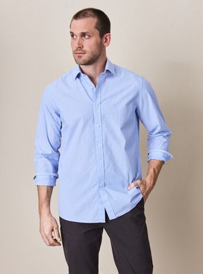 Camisa Manga Larga Poplin Algodón Rayas Cuello Italiano