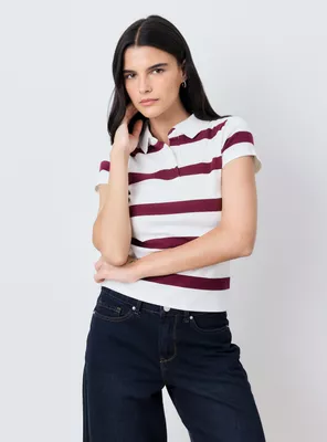 Polera Cuello Polo con Botones Rayada