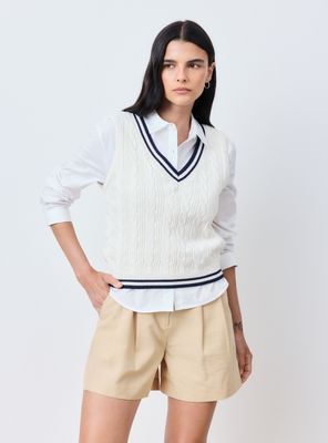 Sweater Cuello V Trenzado sin Mangas