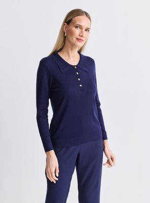 Sweater Cuello Polo y Botones Metálicos