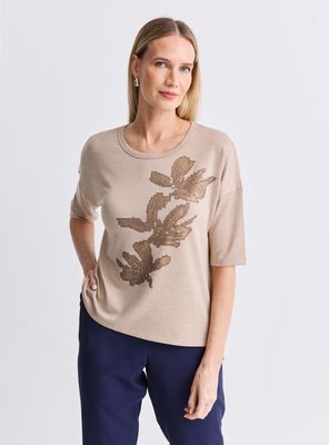 Polera Tejida con Estampado Toque de Brillo