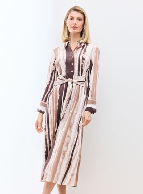 Vestido Camisero Estampado con Amarra en Cintura