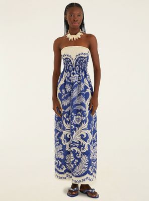 Vestido Midi Straplees Diseño Botánico