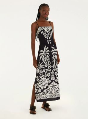 Vestido Escote Recto con Diseño Floral