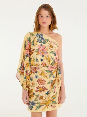 Vestido Corto Manga Asimétrica Diseño Floral