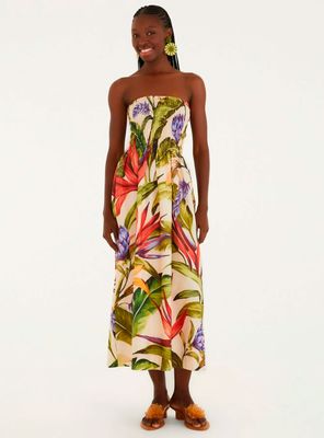 Vestido Midi Strapless Panal Diseño Floral