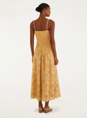 Imagen 2 del producto Vestido Midi Fruncido Delantero Diseño de Palmera Bordado