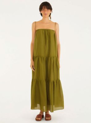 Vestido Midi con Falda Fruncida en Niveles