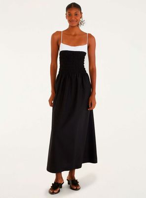 Vestido Bicolor y Detalle Panal