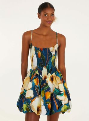 Vestido Globo con Panal y Diseño Floral