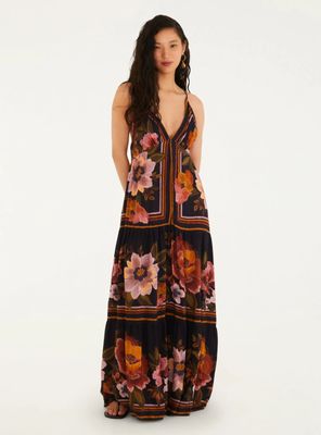 Vestido Largo con Escote V Diseño Floral