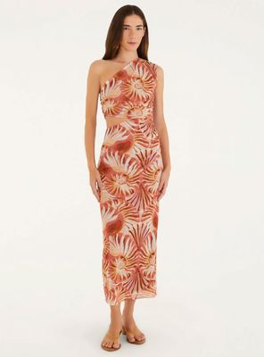 Vestido Midi Escote Asimétrico Diseño Caracoles de Mar