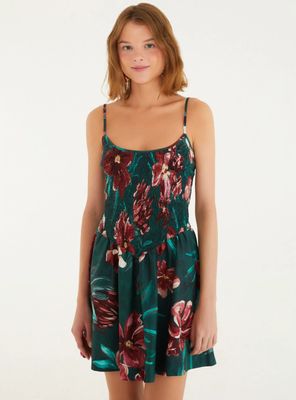 Vestido Corto con Fruncido Tipo Panal Diseño Floral