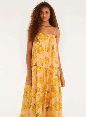 Imagen 2 del producto Vestido Midi con Falda Fruncida en Niveles Diseño Plátanos