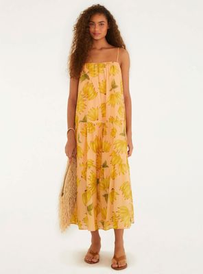 Vestido Midi con Falda Fruncida en Niveles Diseño Plátanos