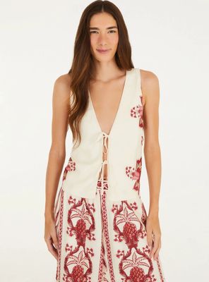 Vest con Amarras Delanteras Diseño Floral