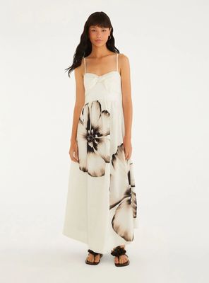 Vestido Midi Detalle Escote de Amarra Diseño Maxi Flores