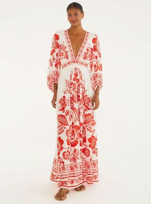 Vestido Escote V Mangas Aglobadas Diseño Floral