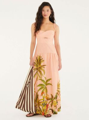 Vestido Escote Cruzado y Diseño de Palmeras