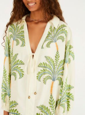 Imagen 2 del producto Vestido Camisero con Mangas Aglobadas Diseño Palmeras