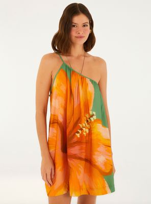 Vestido Corto Asimétrico Diseño Maxi Flor