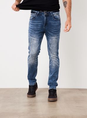 Jeans Skinny Oscuro Lavado Contrastado