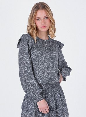 Blusa Estampada Vuelo Lurex Navy