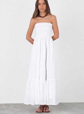 Vestido Largo Strapless White Colección Josefa Saez