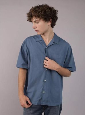 Camisa AE de Mezcla de Lino con Botones Holgada