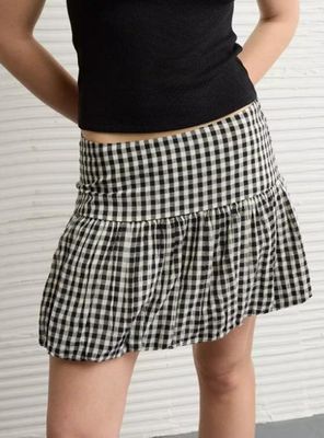 Falda Abombada Bordada Ae High Waisted con Nido de Abeja