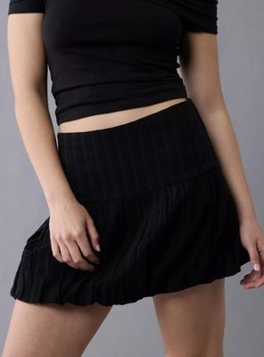 Falda Abombada Bordada High Waisted con Nido de Abeja