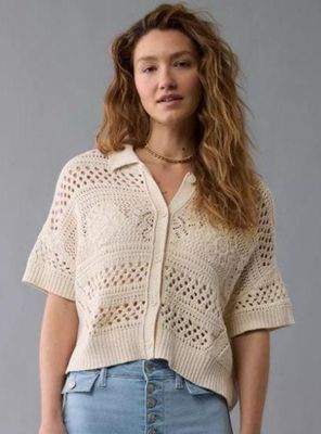 Polera Ae Tejida Botones Manga Corta