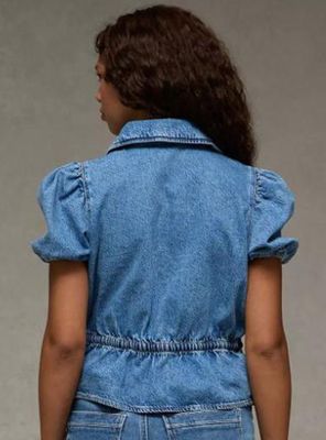 Imagen 2 del producto Camisa Denim con Lazo en Frente Mangas Abombadas