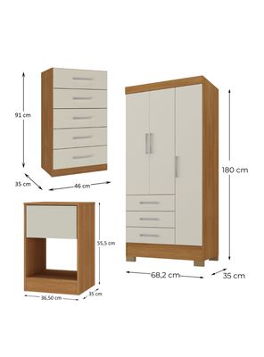 Imagen 2 del producto Combo Clóset + Cómoda + Velador Canela y Blanco Off White