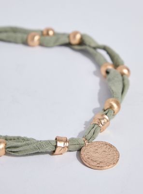 Imagen 2 del producto Collar Cordón Fruncido con Cuentas Metálicas y Dije Colgante