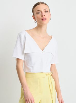 Blusa Lisa Manga Corta Regular con Cuello V