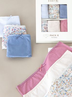 Pack 6 Pantaleta en Caja Diseño Liso y Floral